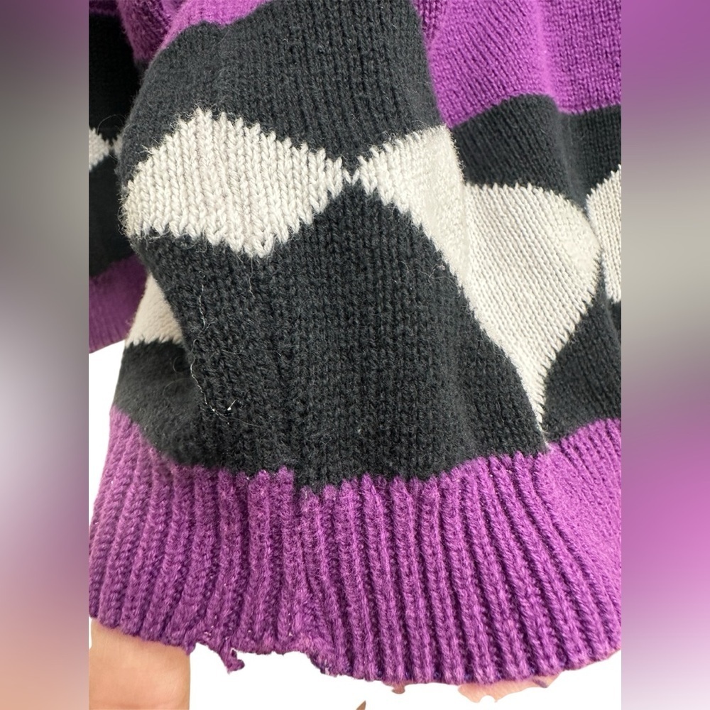 Vintage Sostanza Purple V-Neck Sweater with Geometric Pattern 80’s 90’s Retro - Picture 5 of 7
